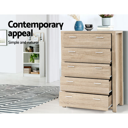 Contemporary 5 Drawer Tallboy - FREE SHIPPING
