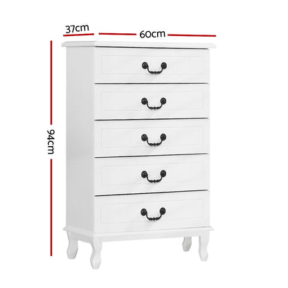 French Style 5 Drawer Tallboy - FREE SHIPPING