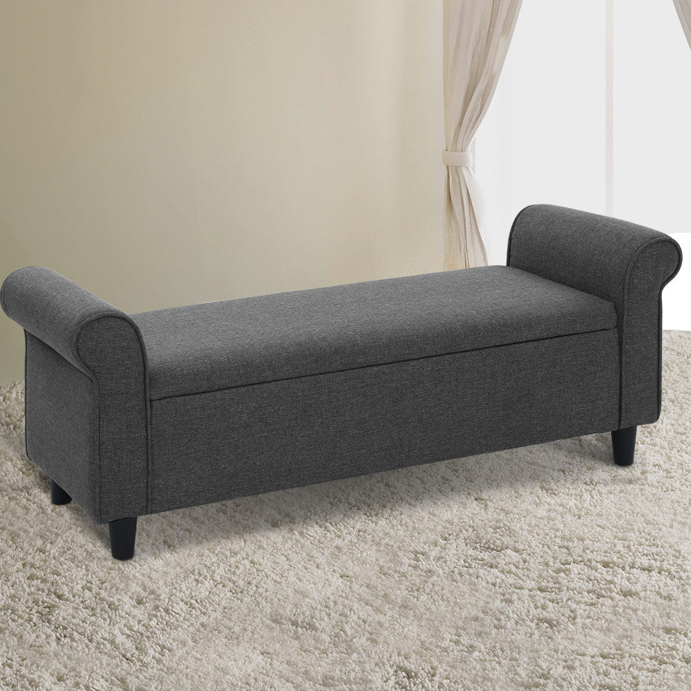 125cm Grey Linen Storage Ottoman - FREE SHIPPING