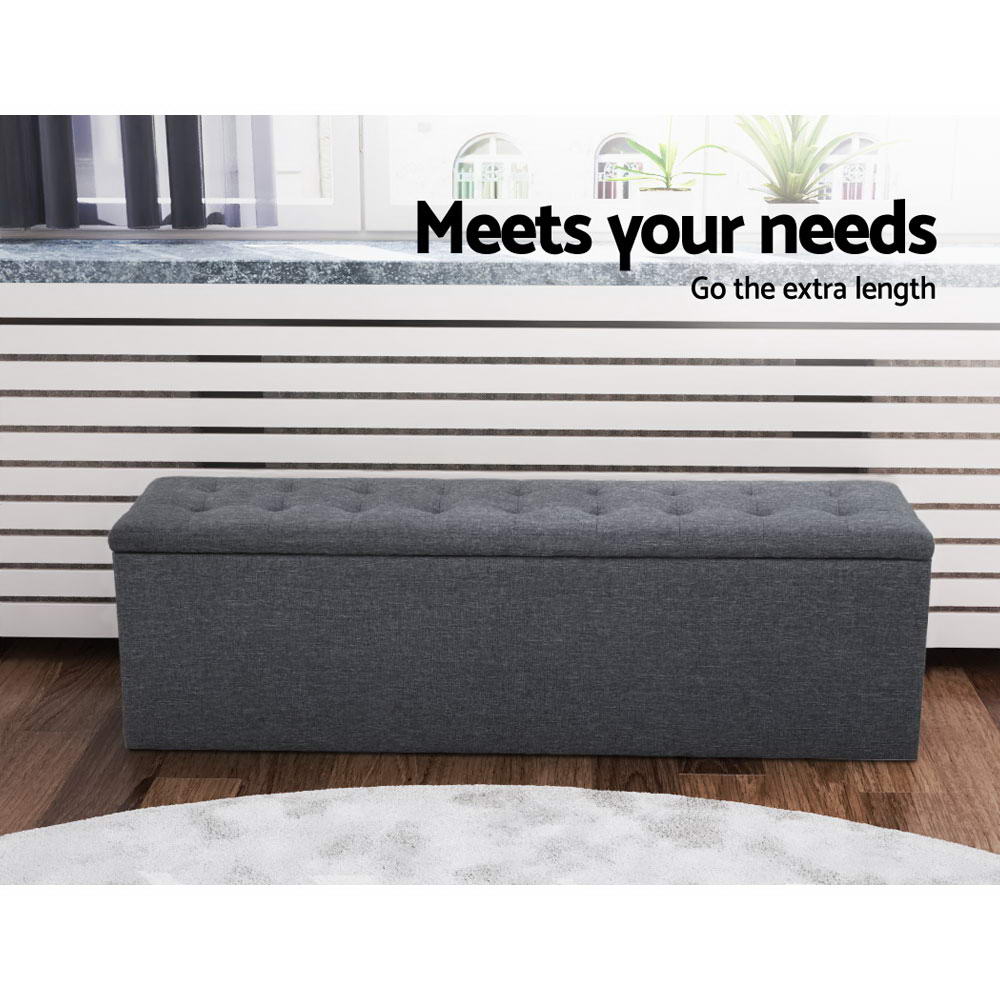 140cm Dark Grey Linen Storage Ottoman - FREE SHIPPING