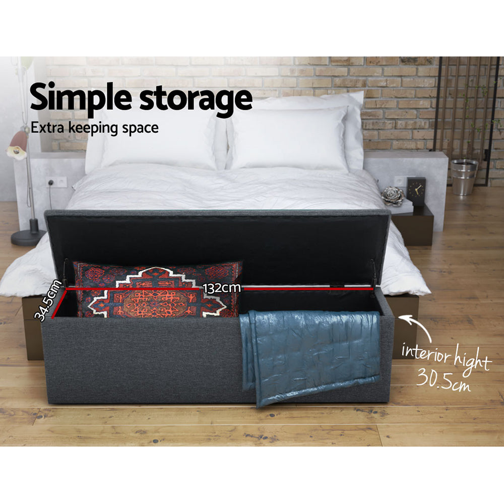 140cm Dark Grey Linen Storage Ottoman - FREE SHIPPING