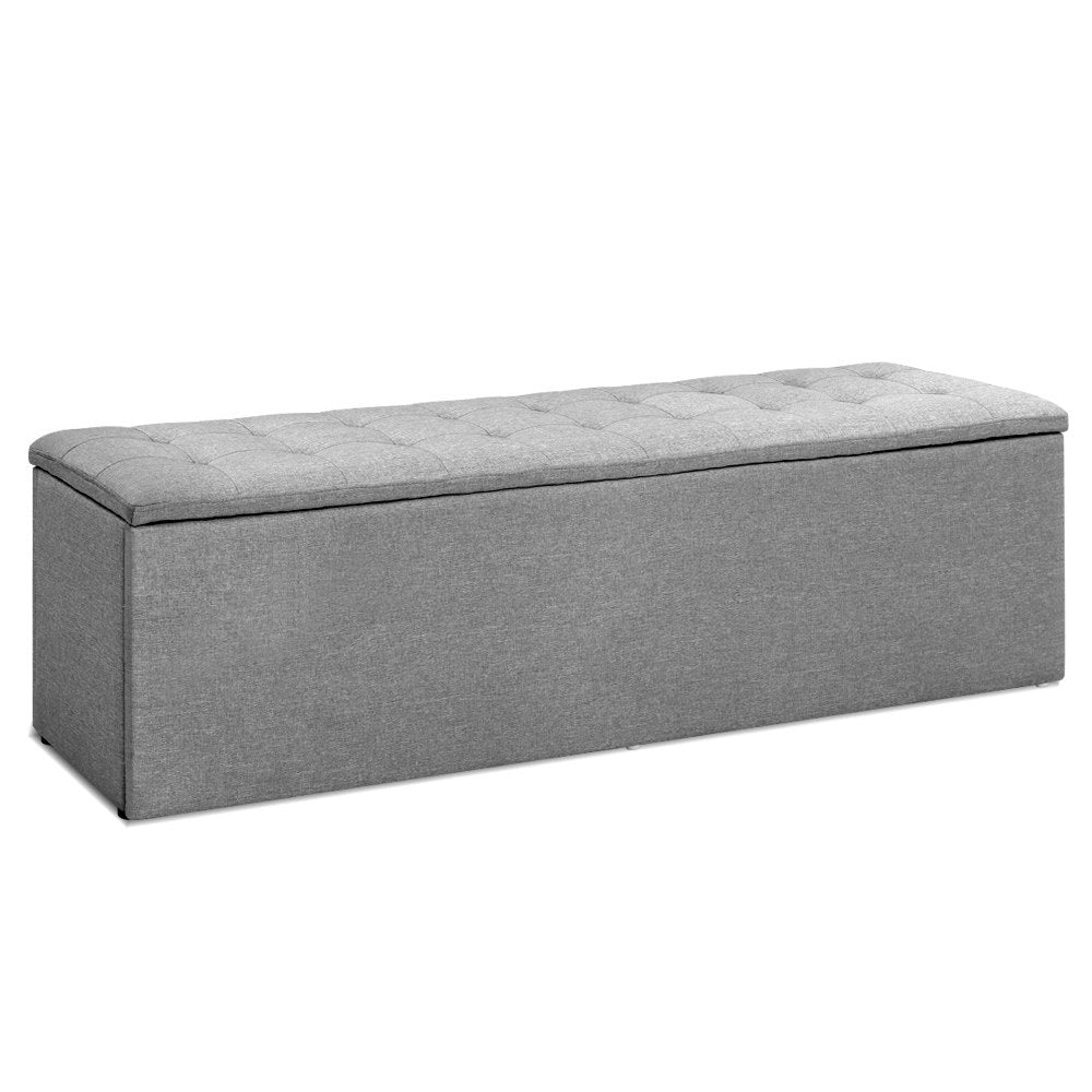 140cm Linen Grey Storage Ottoman - FREE SHIPPING