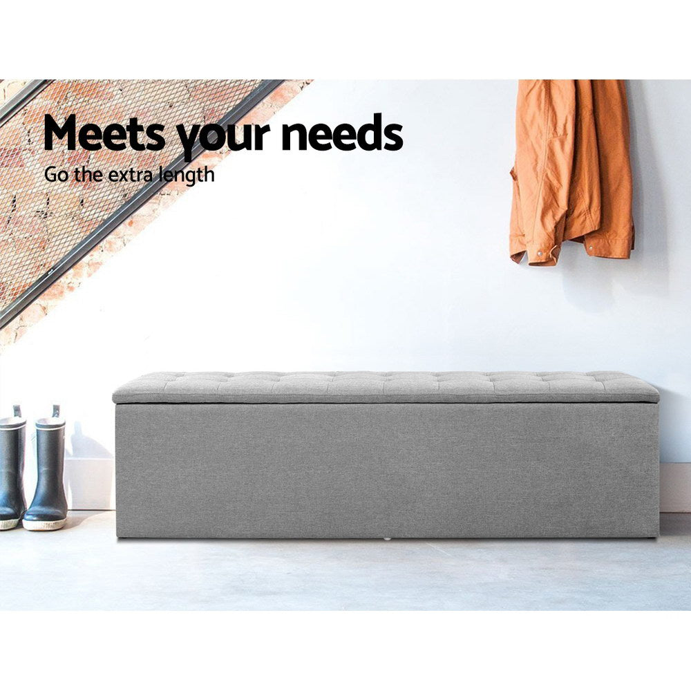 140cm Linen Grey Storage Ottoman - FREE SHIPPING