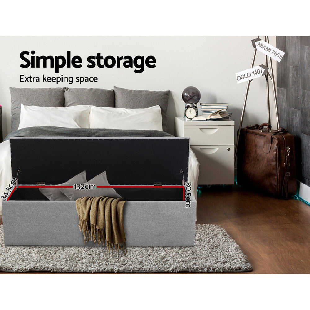 140cm Linen Grey Storage Ottoman - FREE SHIPPING