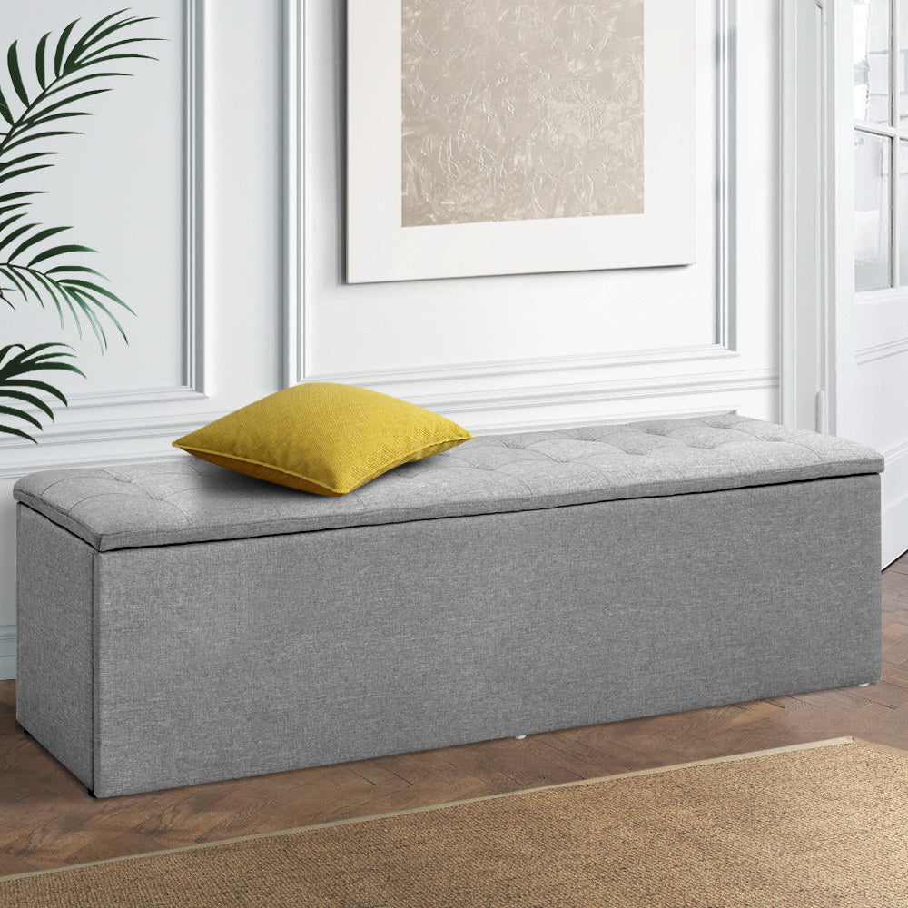 140cm Linen Grey Storage Ottoman - FREE SHIPPING