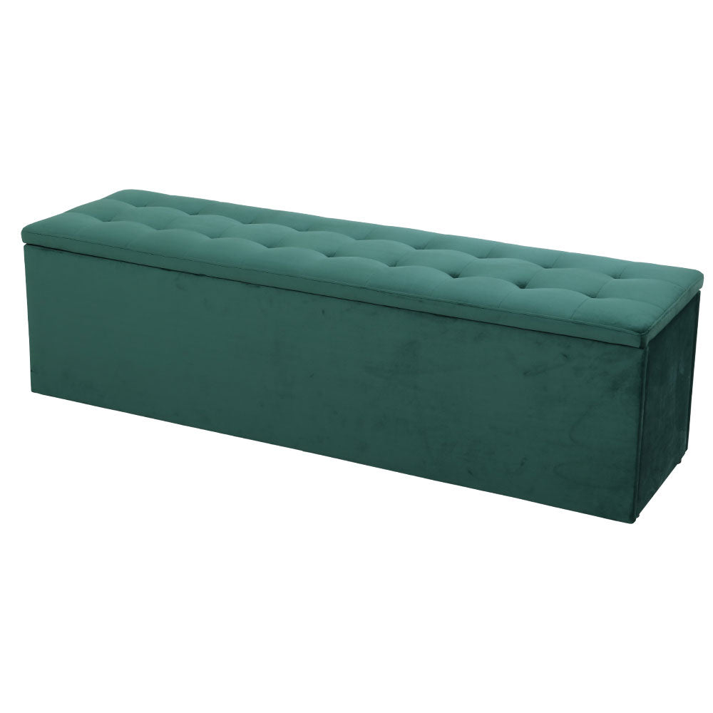 140cm Velvet Green Storage Ottoman - FREE SHIPPING