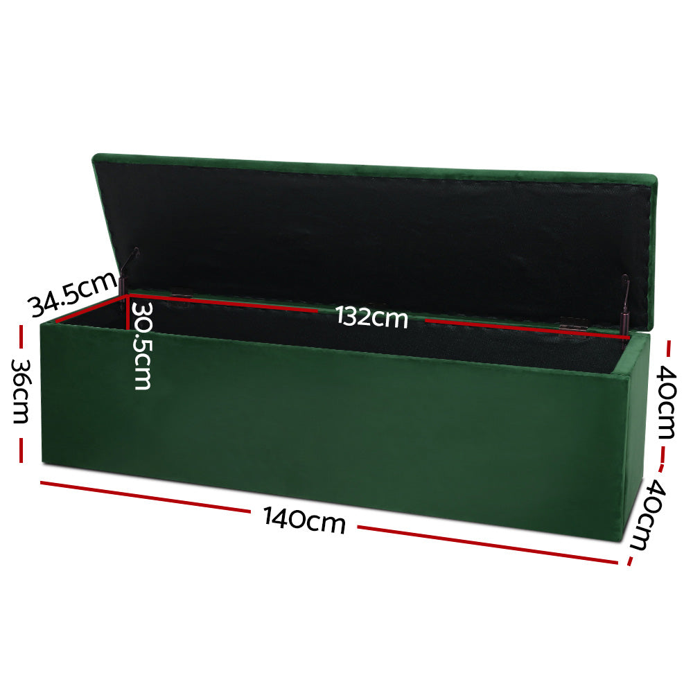 140cm Velvet Green Storage Ottoman - FREE SHIPPING