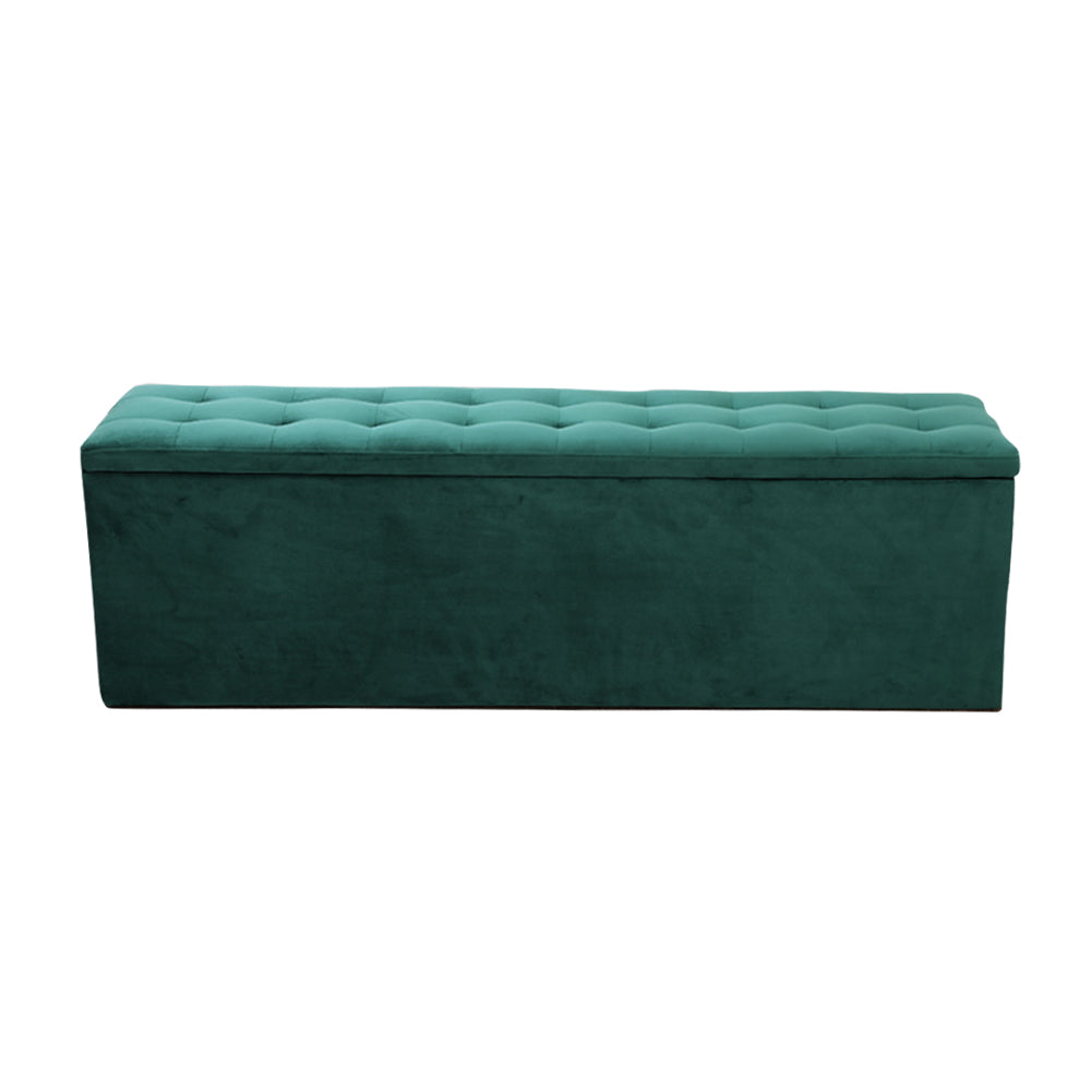 140cm Velvet Green Storage Ottoman - FREE SHIPPING