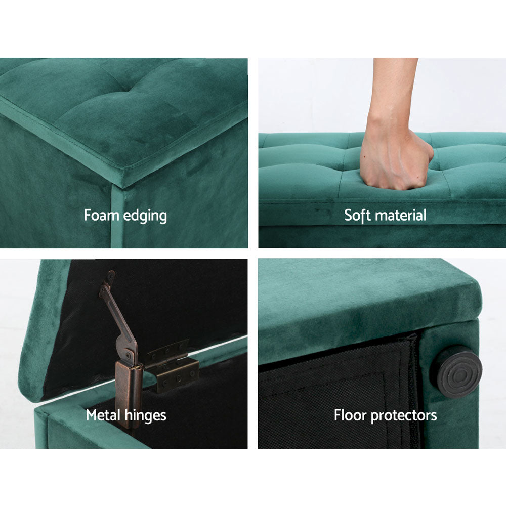 140cm Velvet Green Storage Ottoman - FREE SHIPPING