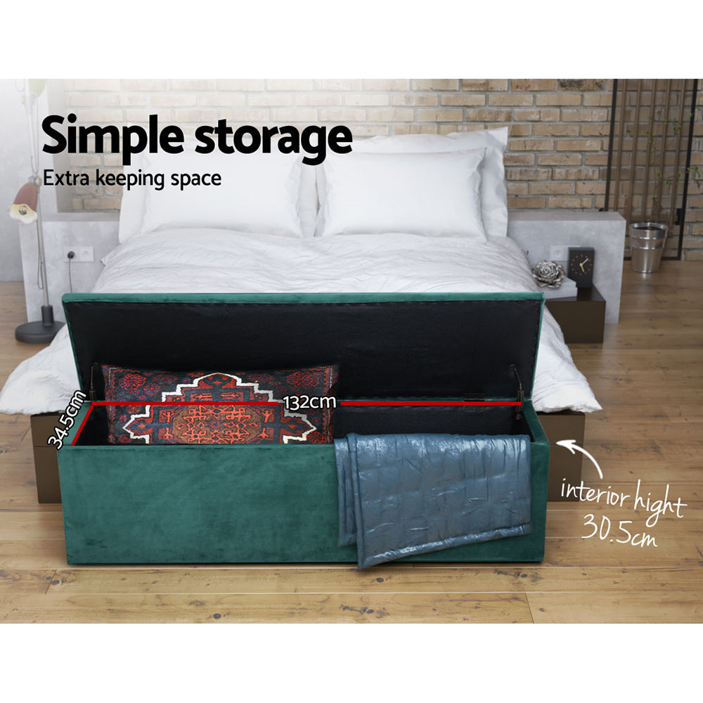 140cm Velvet Green Storage Ottoman - FREE SHIPPING