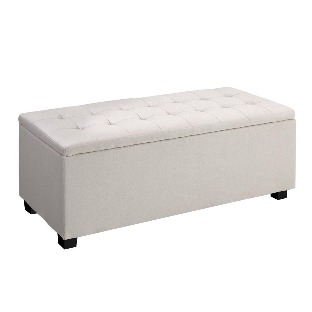 97cm Linen Beige Storage Ottoman - FREE SHIPPING