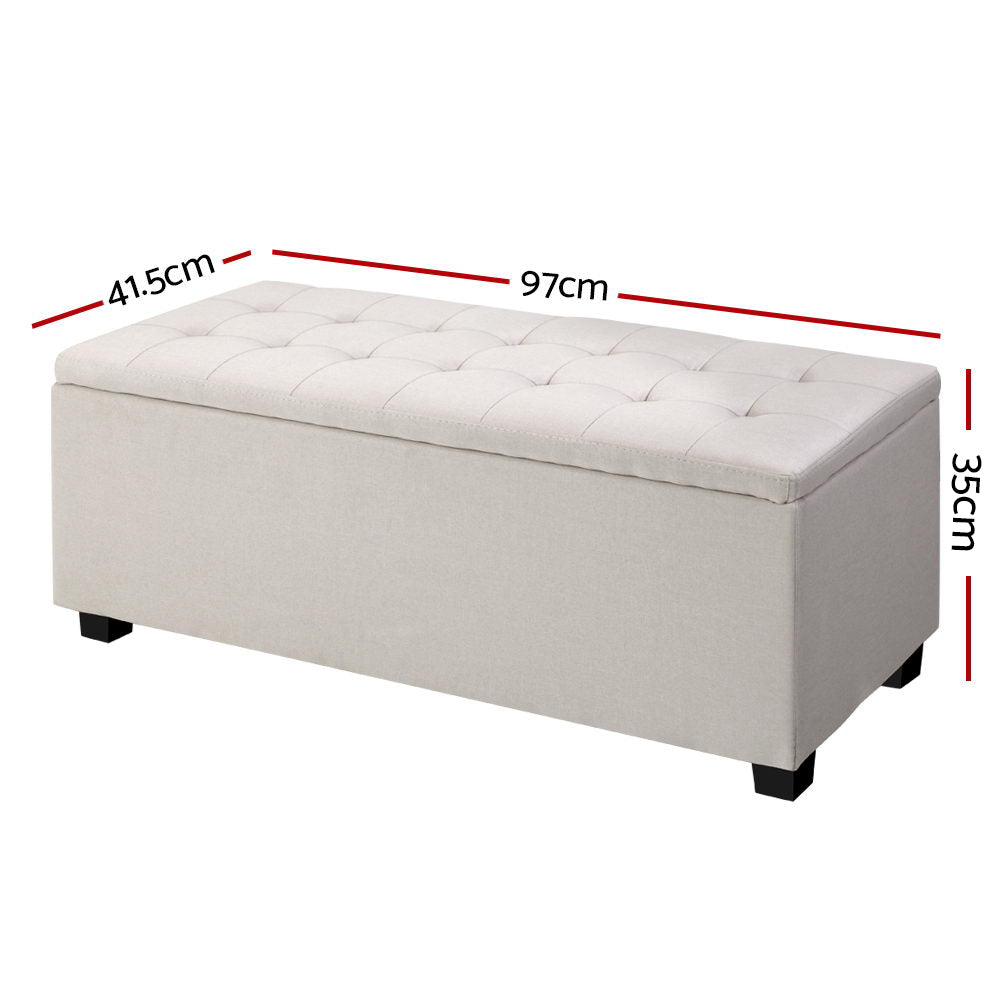 97cm Linen Beige Storage Ottoman - FREE SHIPPING