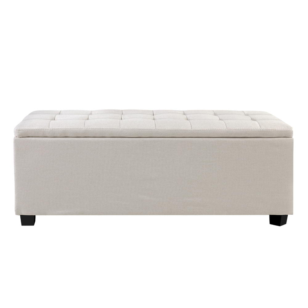 97cm Linen Beige Storage Ottoman - FREE SHIPPING