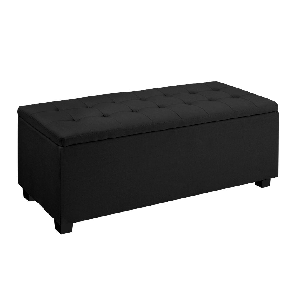 97cm Black Linen Storage Ottoman - FREE SHIPPING