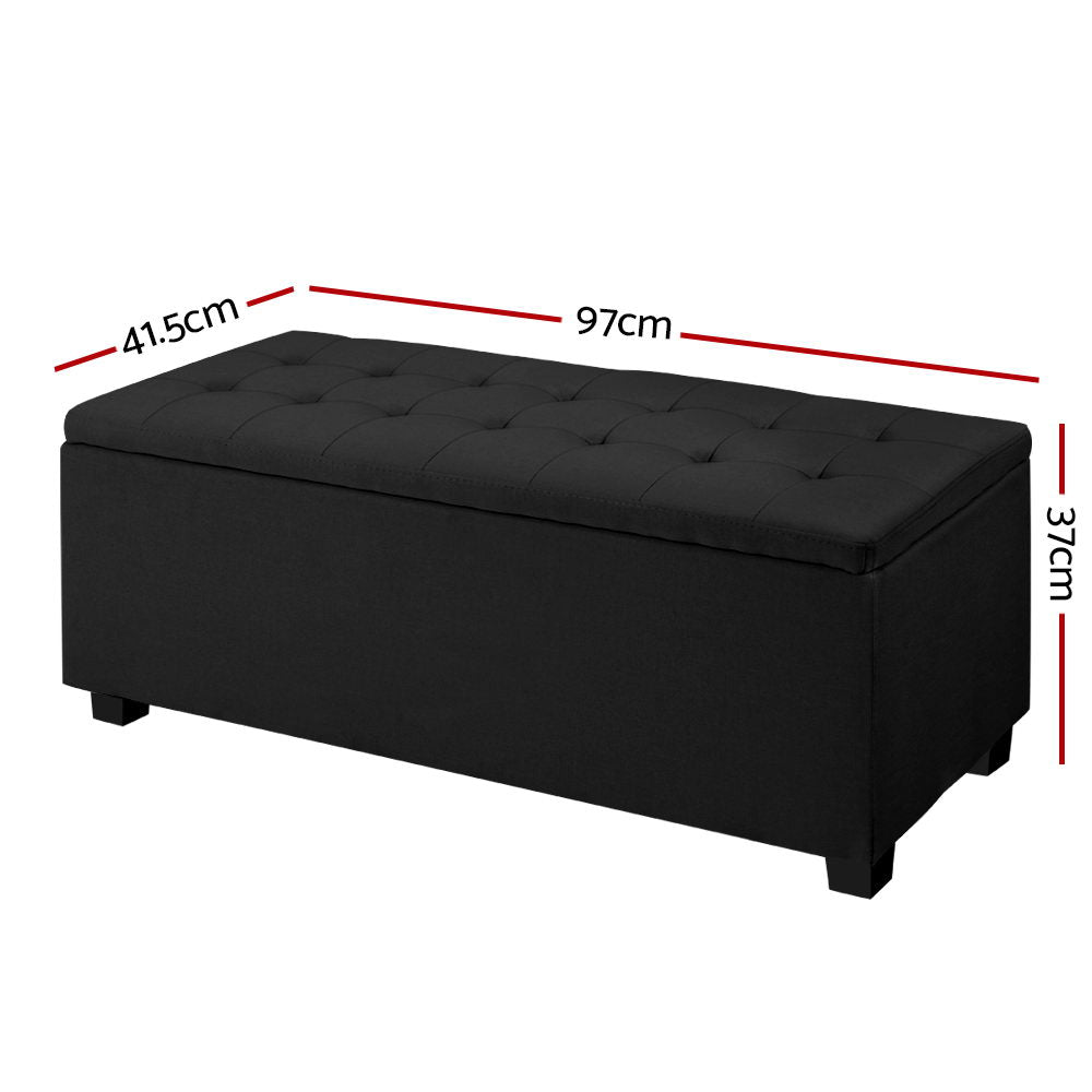 97cm Black Linen Storage Ottoman - FREE SHIPPING