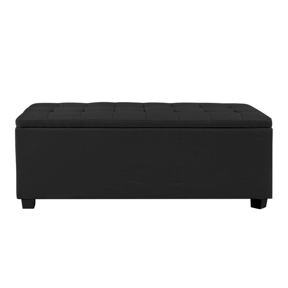 97cm Black Linen Storage Ottoman - FREE SHIPPING