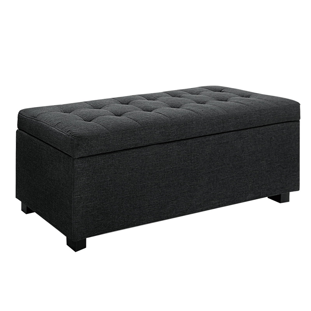 97cm Charcoal Linen Storage Ottoman - FREE SHIPPING