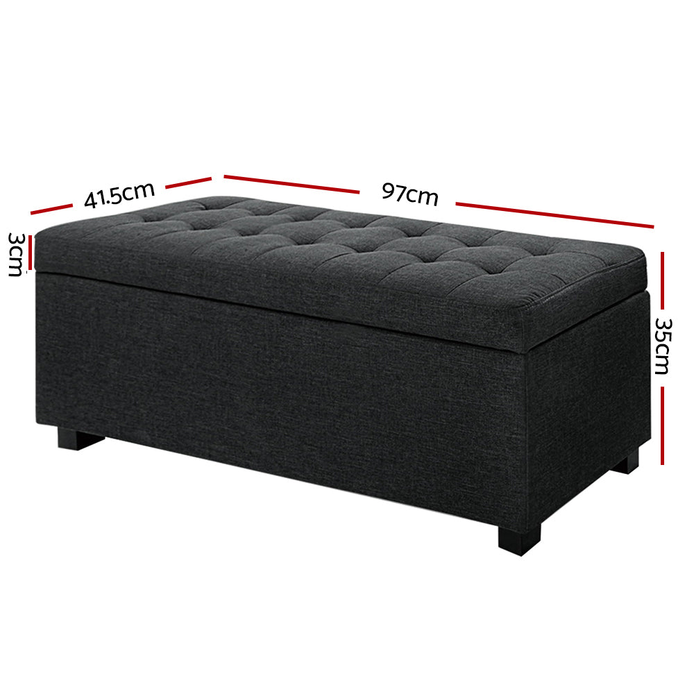 97cm Charcoal Linen Storage Ottoman - FREE SHIPPING