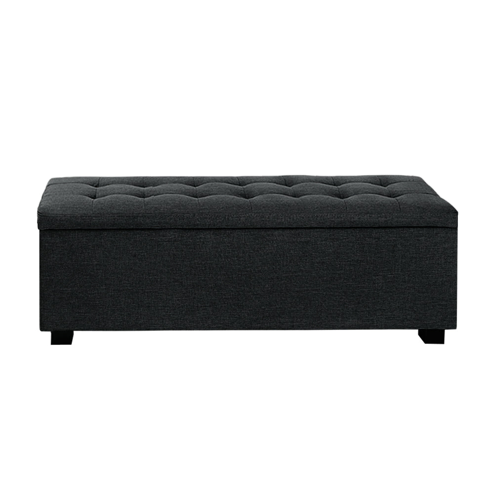 97cm Charcoal Linen Storage Ottoman - FREE SHIPPING