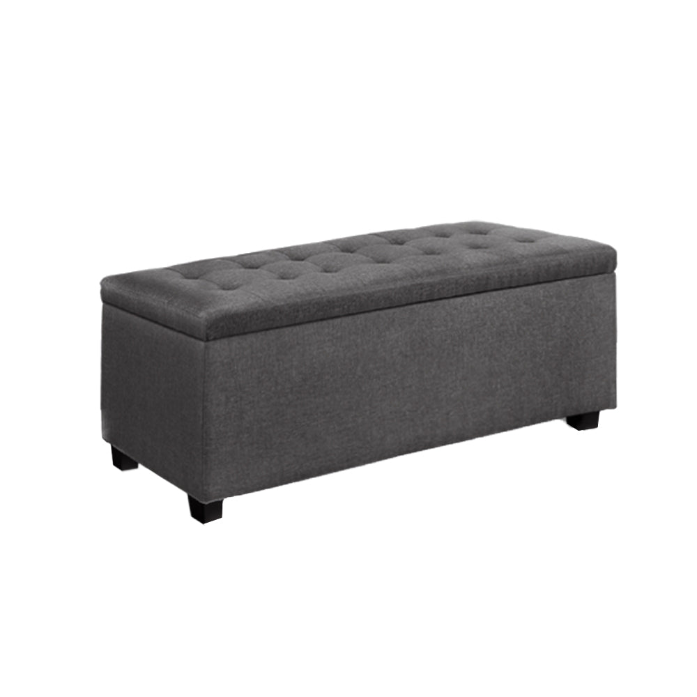 97cm Grey Linen Storage Ottoman - FREE SHIPPING