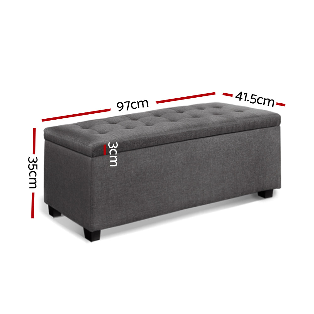 97cm Grey Linen Storage Ottoman - FREE SHIPPING