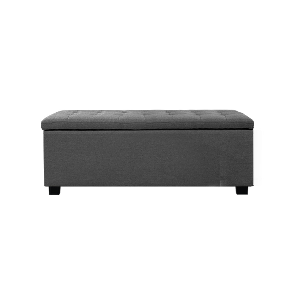 97cm Grey Linen Storage Ottoman - FREE SHIPPING