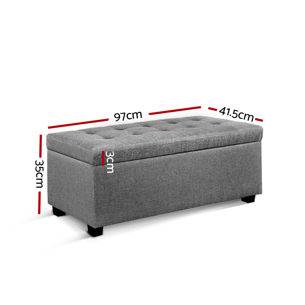 97cm Light Grey Linen Storage Ottoman - FREE SHIPPING