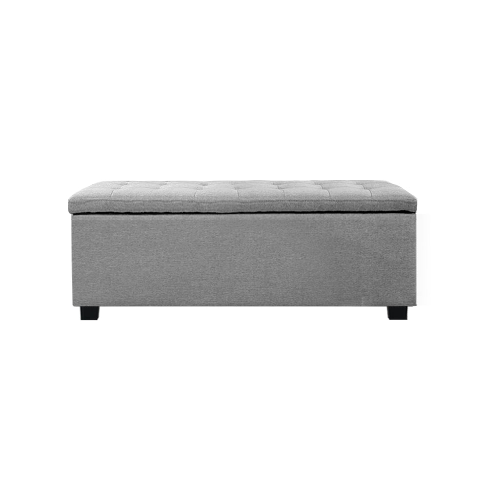 97cm Light Grey Linen Storage Ottoman - FREE SHIPPING