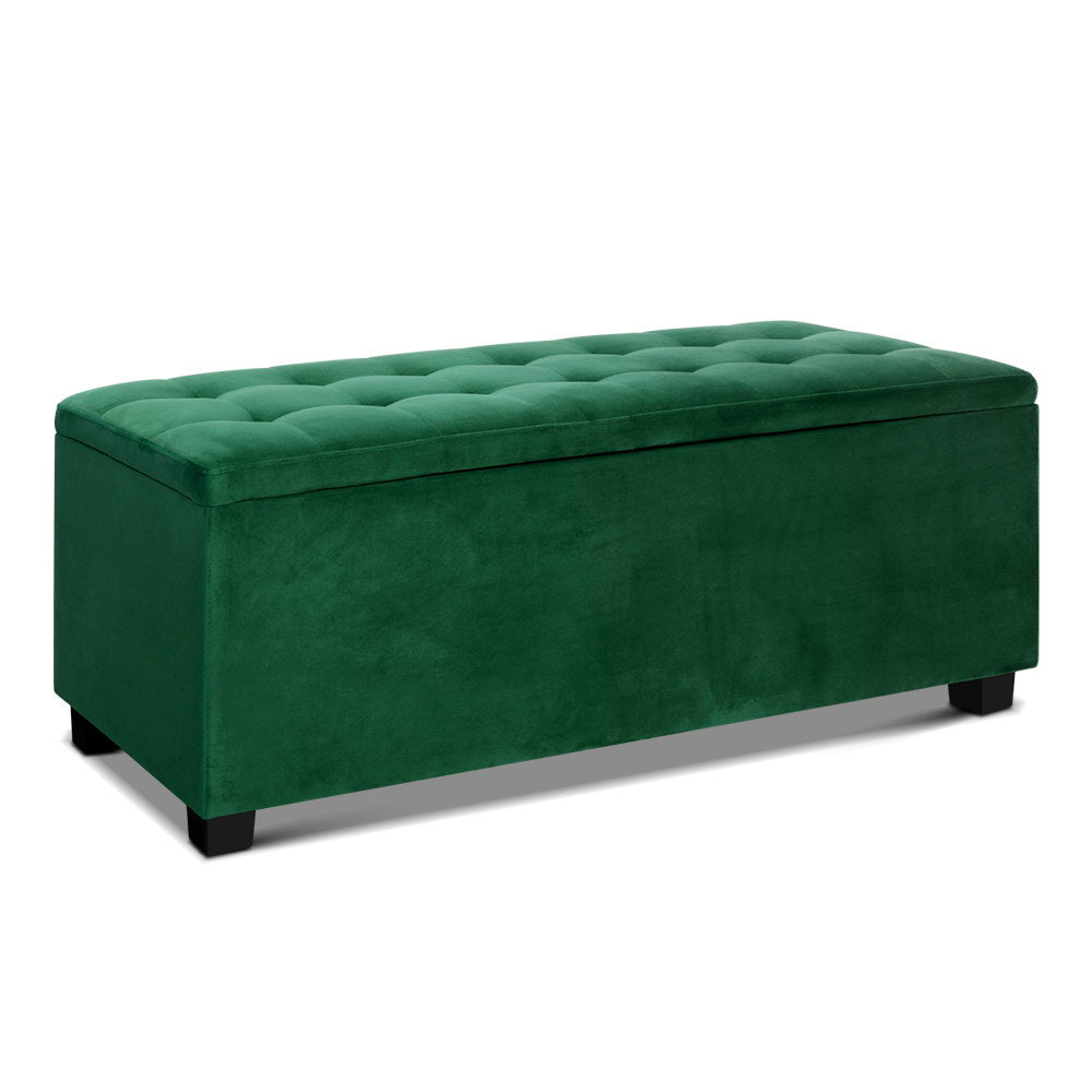 98cm Velvet Green Storage Ottoman - FREE SHIPPING