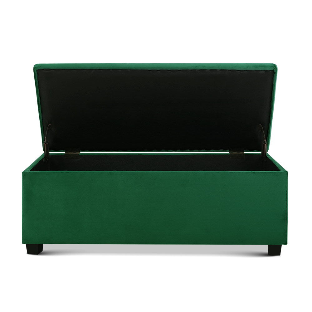 98cm Velvet Green Storage Ottoman - FREE SHIPPING