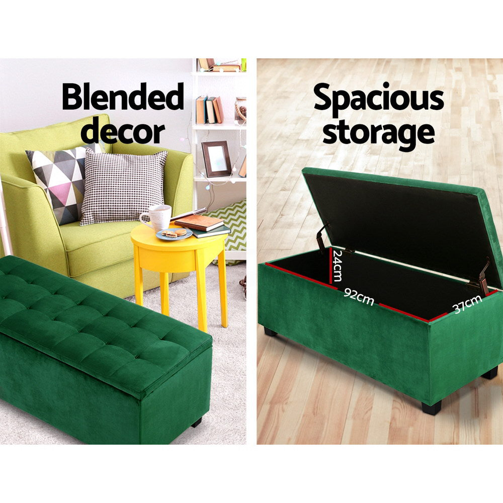 98cm Velvet Green Storage Ottoman - FREE SHIPPING