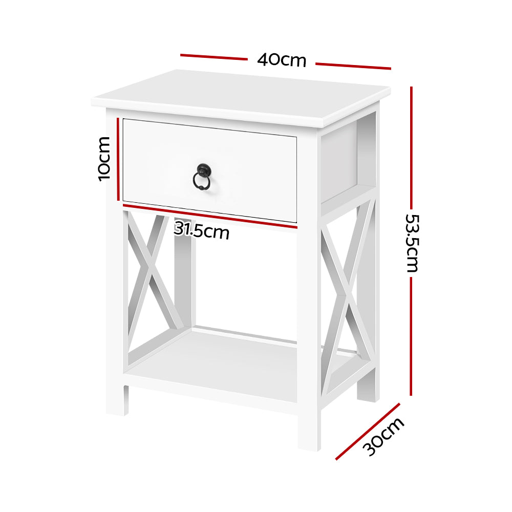 Set of 2 White Bedside Tables with Drawers (Twin Pack) - Fully Assembled - FREE SHIPPING