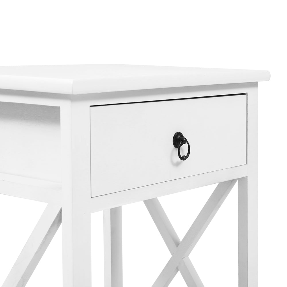 Set of 2 White Bedside Tables with Drawers (Twin Pack) - Fully Assembled - FREE SHIPPING