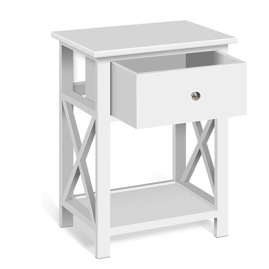 White Bedside Table with Drawer - FREE SHIPPING