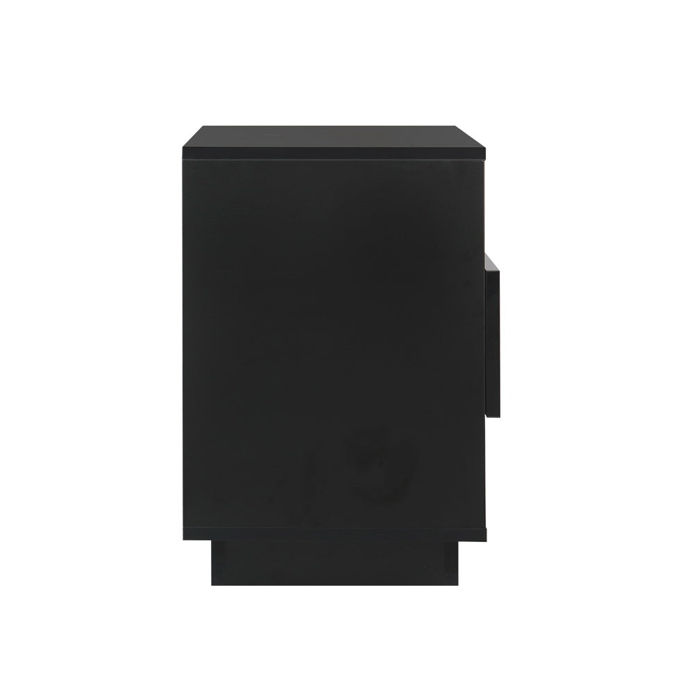 Black Gloss LED Bedside Table with Drawer and 2 Shelves - FREE SHIPPING