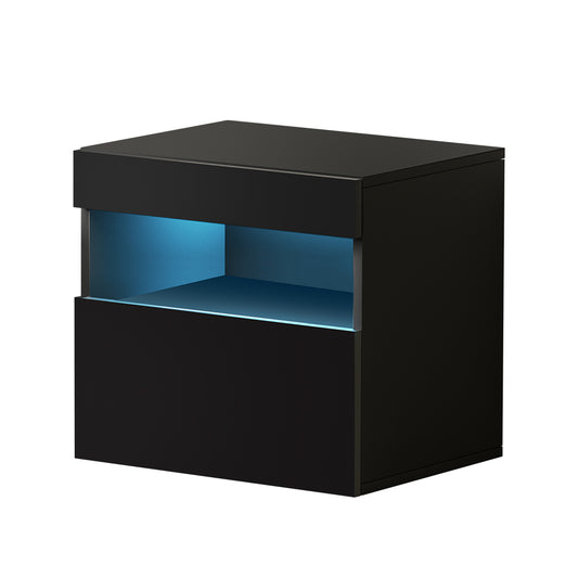 Black Gloss LED Bedside Table with Drawer - FREE SHIPPING