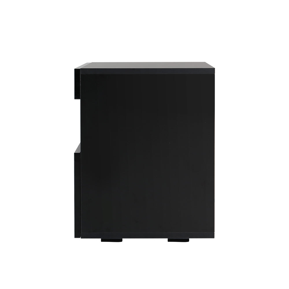 Black Gloss LED Bedside Table with Drawer - FREE SHIPPING