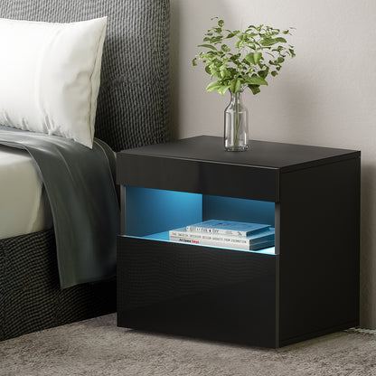 Black Gloss LED Bedside Table with Drawer - FREE SHIPPING