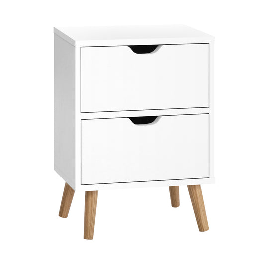Scandinavian Inspired Bedside Table (White) with 2 Drawers - FREE SHIPPING