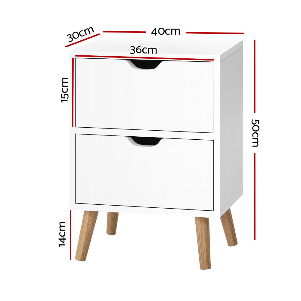 Scandinavian Inspired Bedside Table (White) with 2 Drawers - FREE SHIPPING