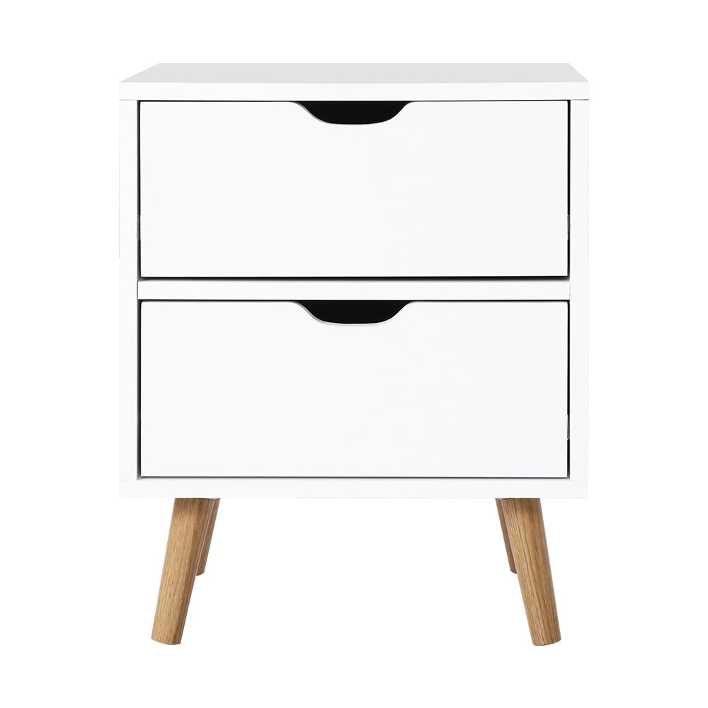 Scandinavian Inspired Bedside Table (White) with 2 Drawers - FREE SHIPPING