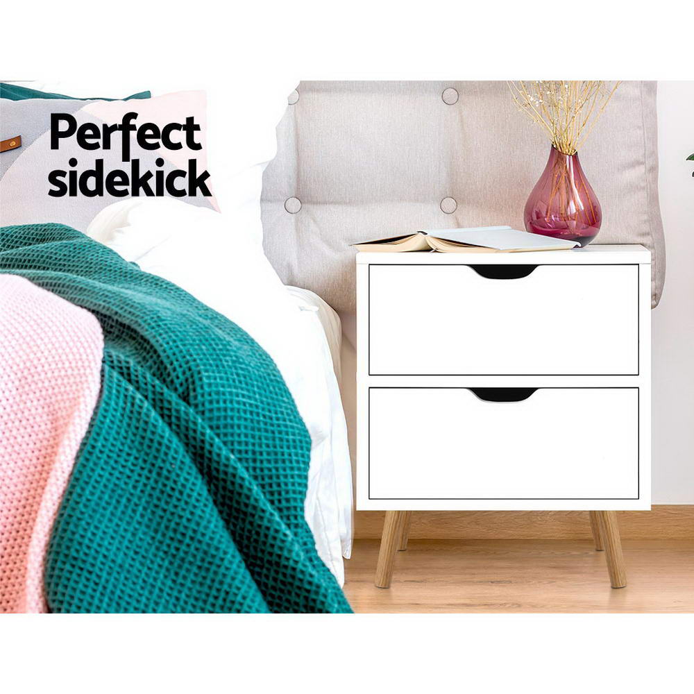 Scandinavian Inspired Bedside Table (White) with 2 Drawers - FREE SHIPPING