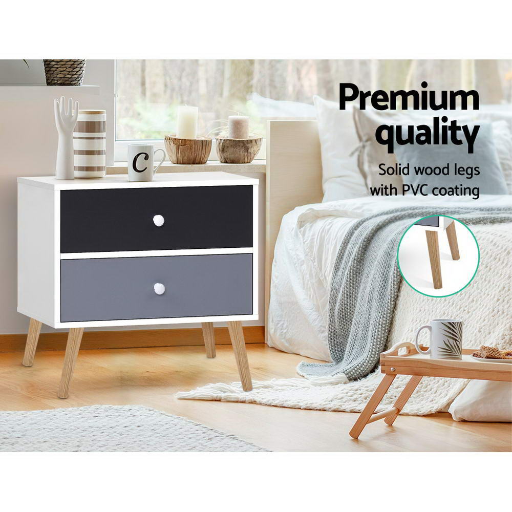 Two Tone Scandinavian Inspired Bedside Table With Drawers - FREE SHIPPING