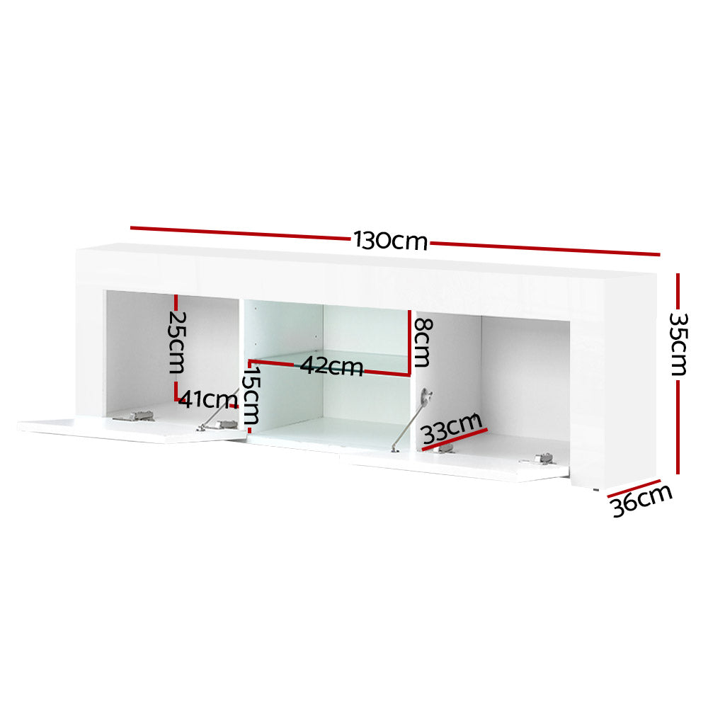 130cm White Gloss TV Cabinet / Entertainment Unit - FREE SHIPPING