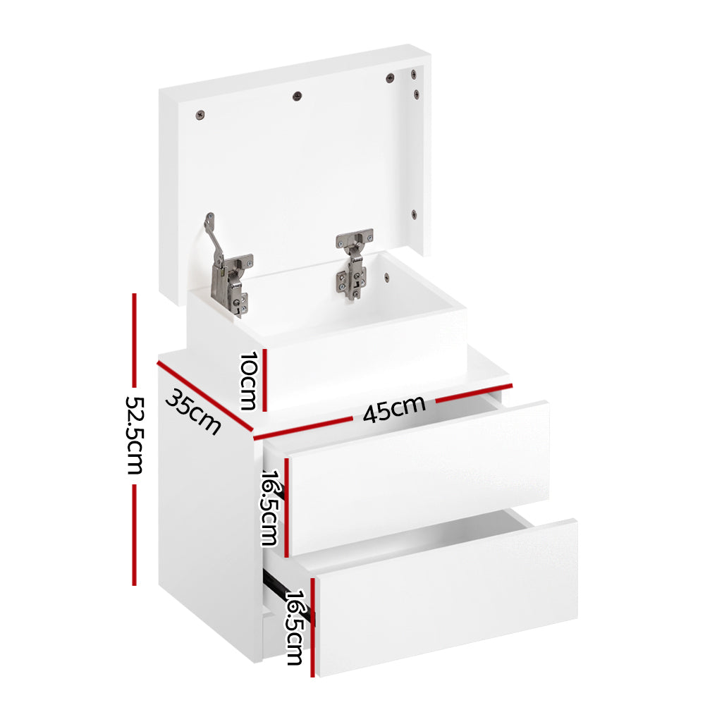 White Gloss LED Bedside Table with 2 Drawers and Lift-up Storage - FREE SHIPPING