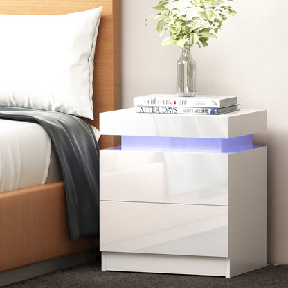 White Gloss LED Bedside Table with 2 Drawers and Lift-up Storage - FREE SHIPPING