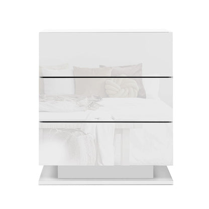 White Gloss LED Bedside Table with 3 Drawers - FREE SHIPPING