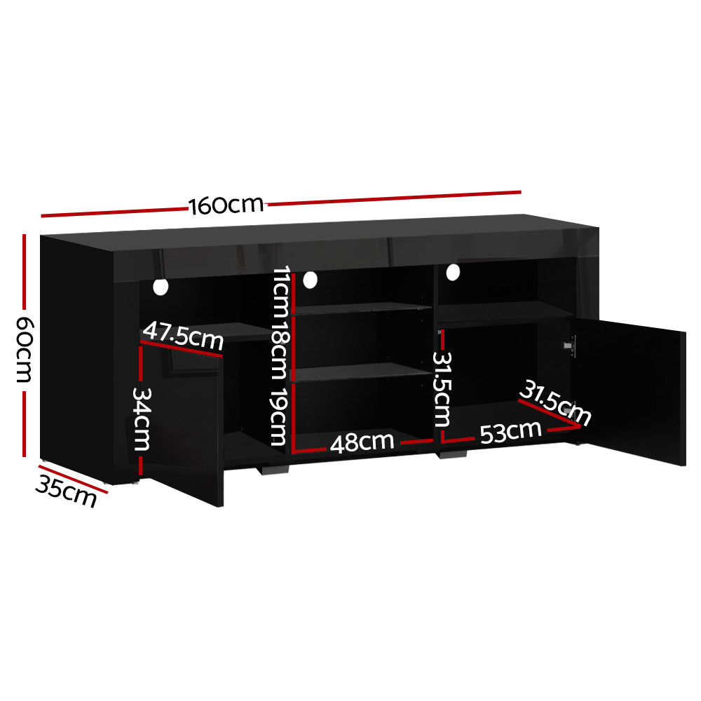 160cm Black Gloss LED TV Cabinet / Entertainment Unit - FREE SHIPPING