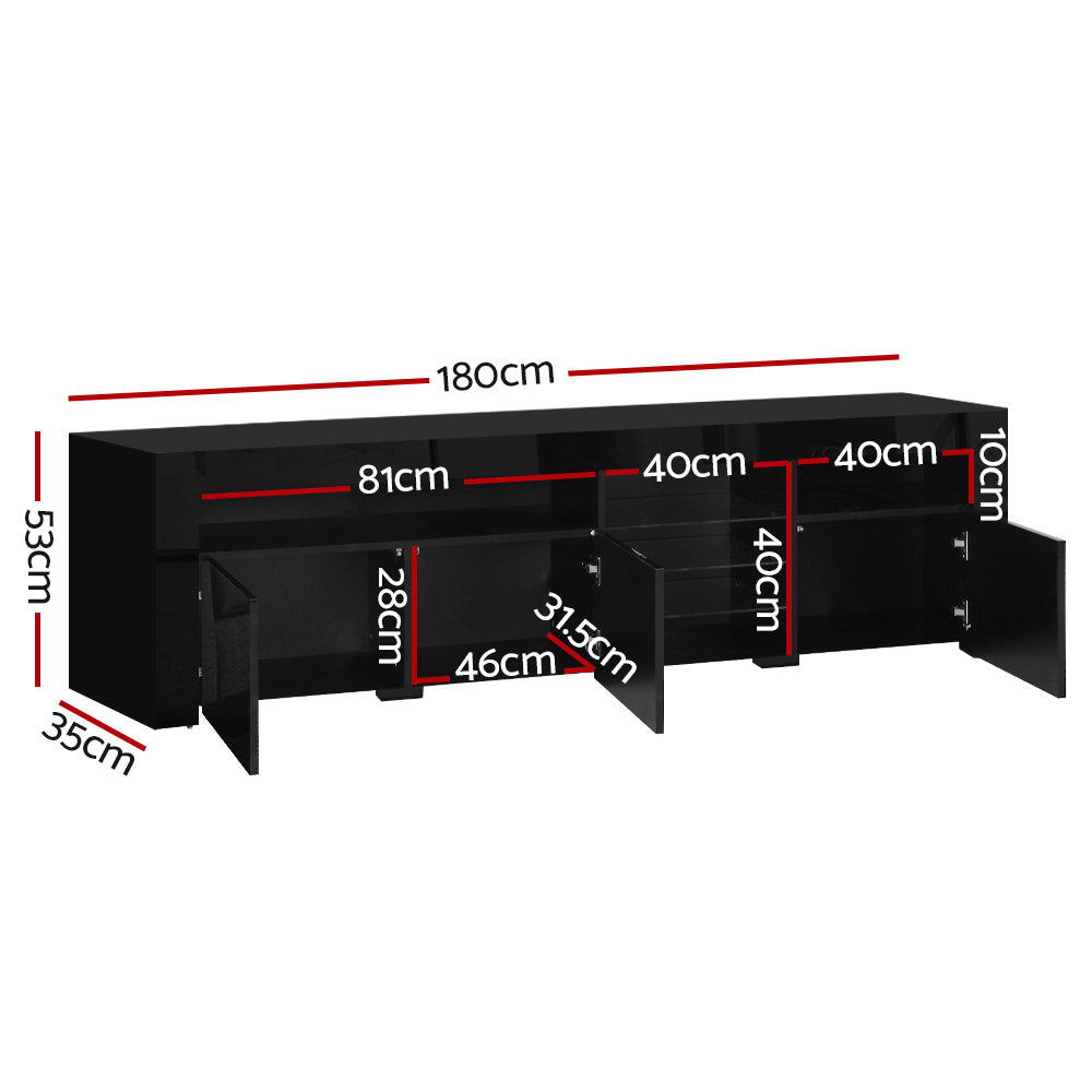 180cm Black Gloss LED TV Cabinet / Entertainment Unit - FREE SHIPPING