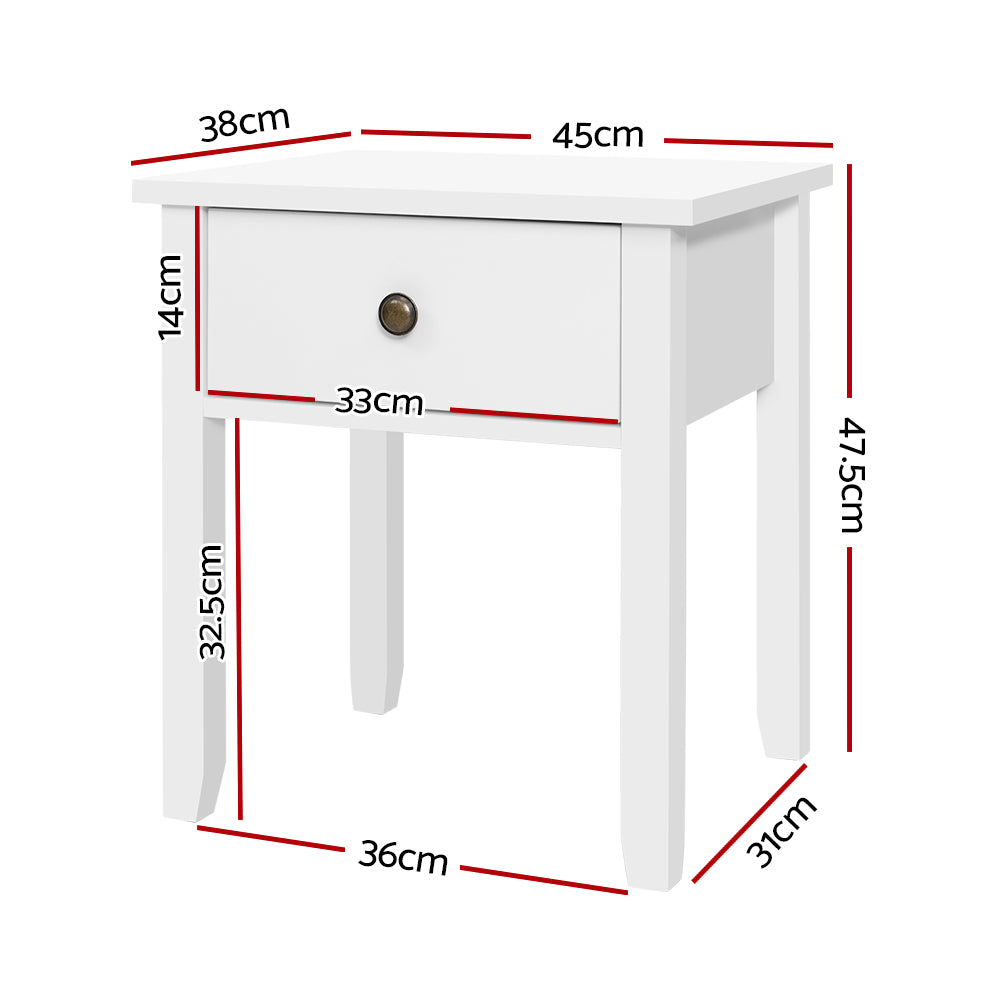 Classic White Bedside Table with Drawer - FREE SHIPPING